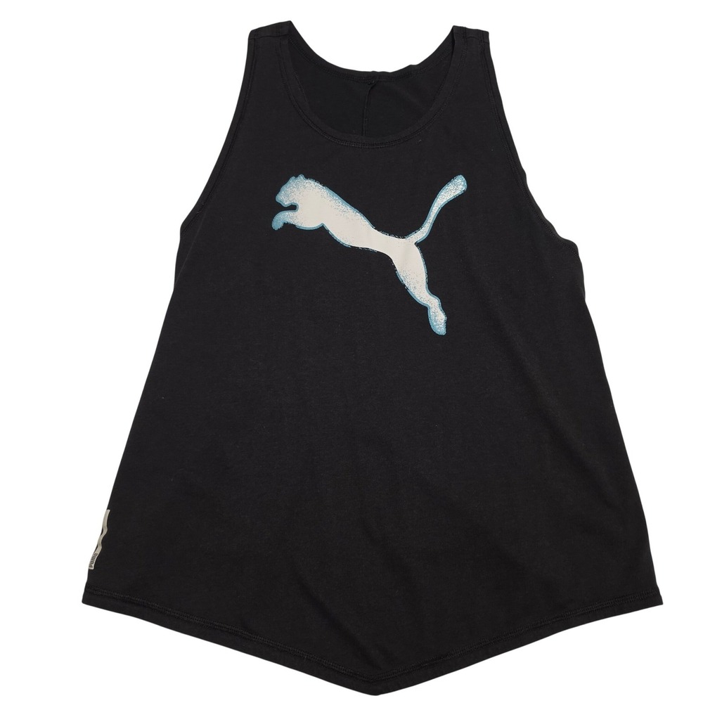Puma Graphic Logo Sleeveless Tank Top Black Blue Size Small